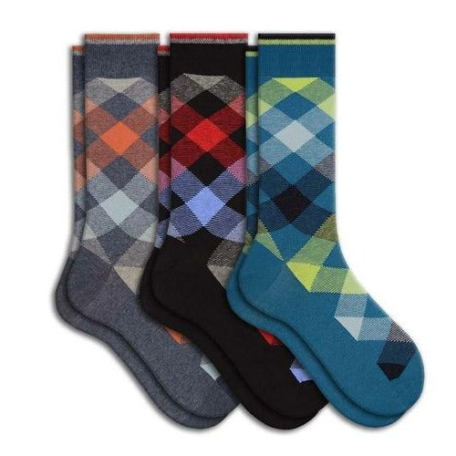3 Pair Pack Men's Dress Casual Combed Cotton Crew Argyle Socks