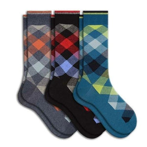 3 Pair Pack Men's Dress Casual Combed Cotton Crew Argyle Socks