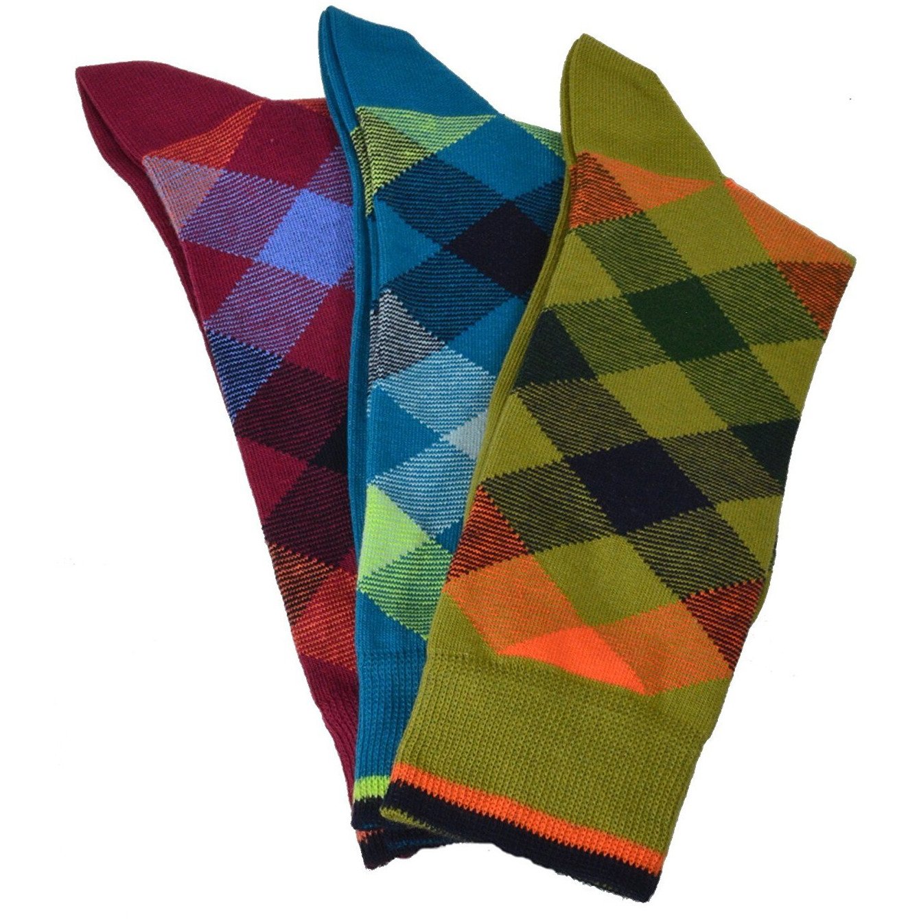 3 Pair Pack Men's Dress Casual Combed Cotton Crew Argyle Socks