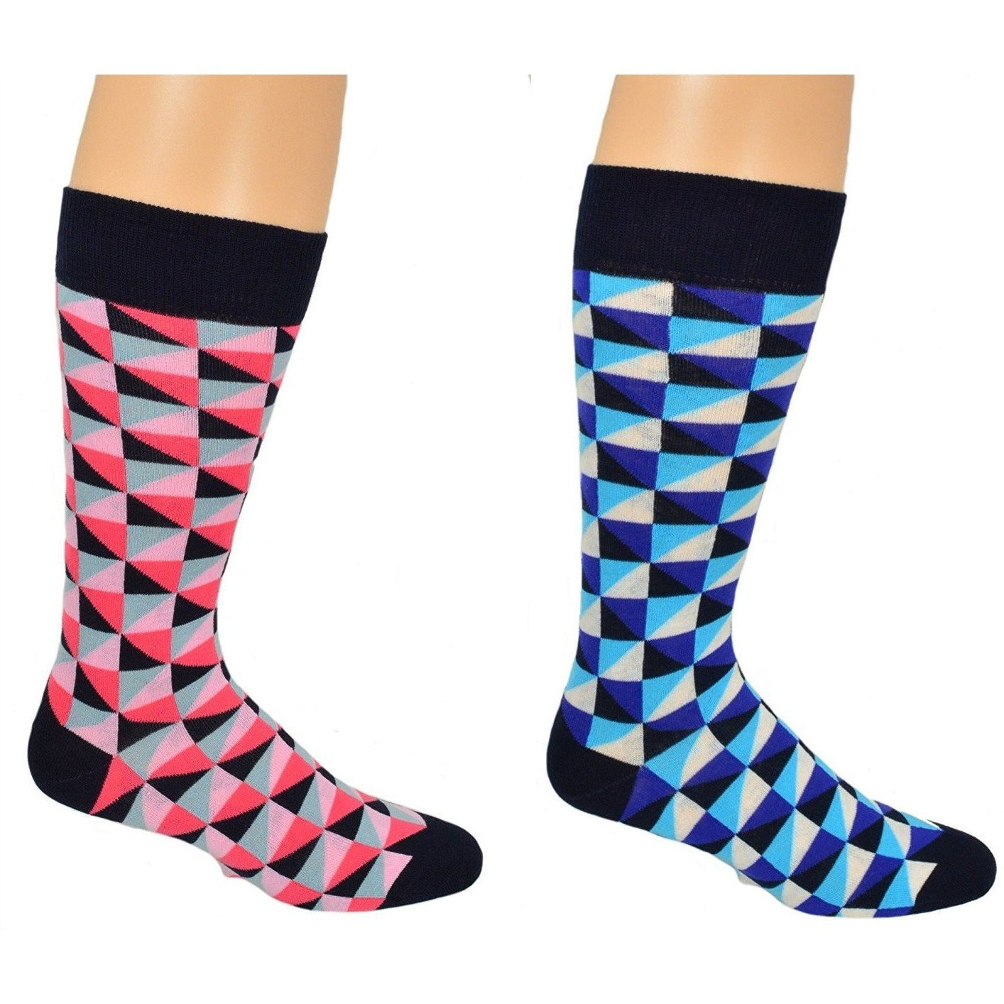 Men's Dress Casual 2 Pair Pack Combed Cotton Crew  Geometric Pattern