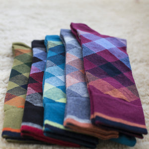 3 Pair Pack Men's Dress Casual Combed Cotton Crew Argyle Socks