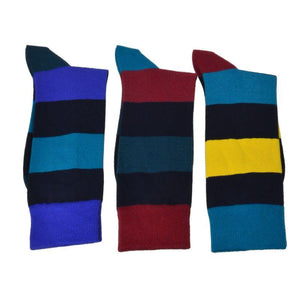 3 Pr. Pack Socks Combed Cotton Colorful Striped Patterned Men's