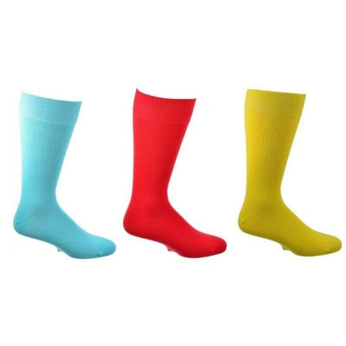 3 Pair Pack Solid Colorful Vibrant Cotton Crew Socks