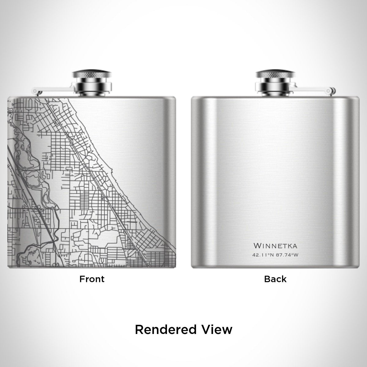 Winnetka - Illinois Engraved Map Hip Flask